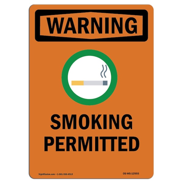 Safety Sign, OSHA WARNING, 24" Height, Rigid Plastic, Delaware Smoking, Portrait
